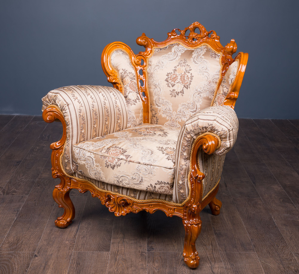 Крісло м'яке класичне в стилі Бароко Белла (преміум клас) натуральне дерево, фото 1