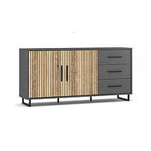 Комод в спальню з ДСП 2Д3Ш правий Стелла Сірий / ДСП + Дуб натуральний Мебель Сервіс