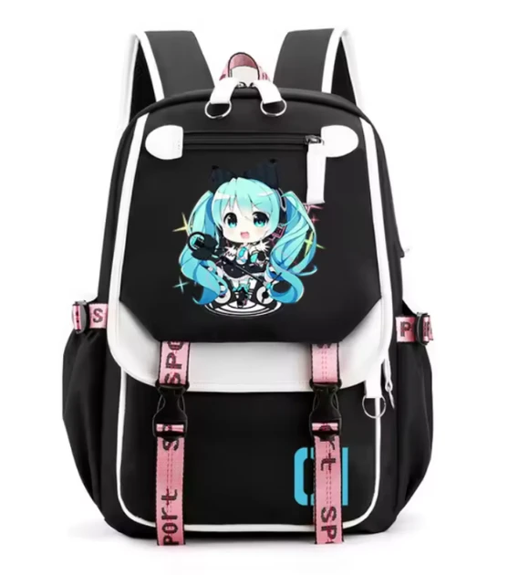 Рюкзак шкільний портфель Міку Хатсуне Miku Hatsune вокалоїд для дівчинки підлітковий, 45х30х13 см, чорний, фото 1