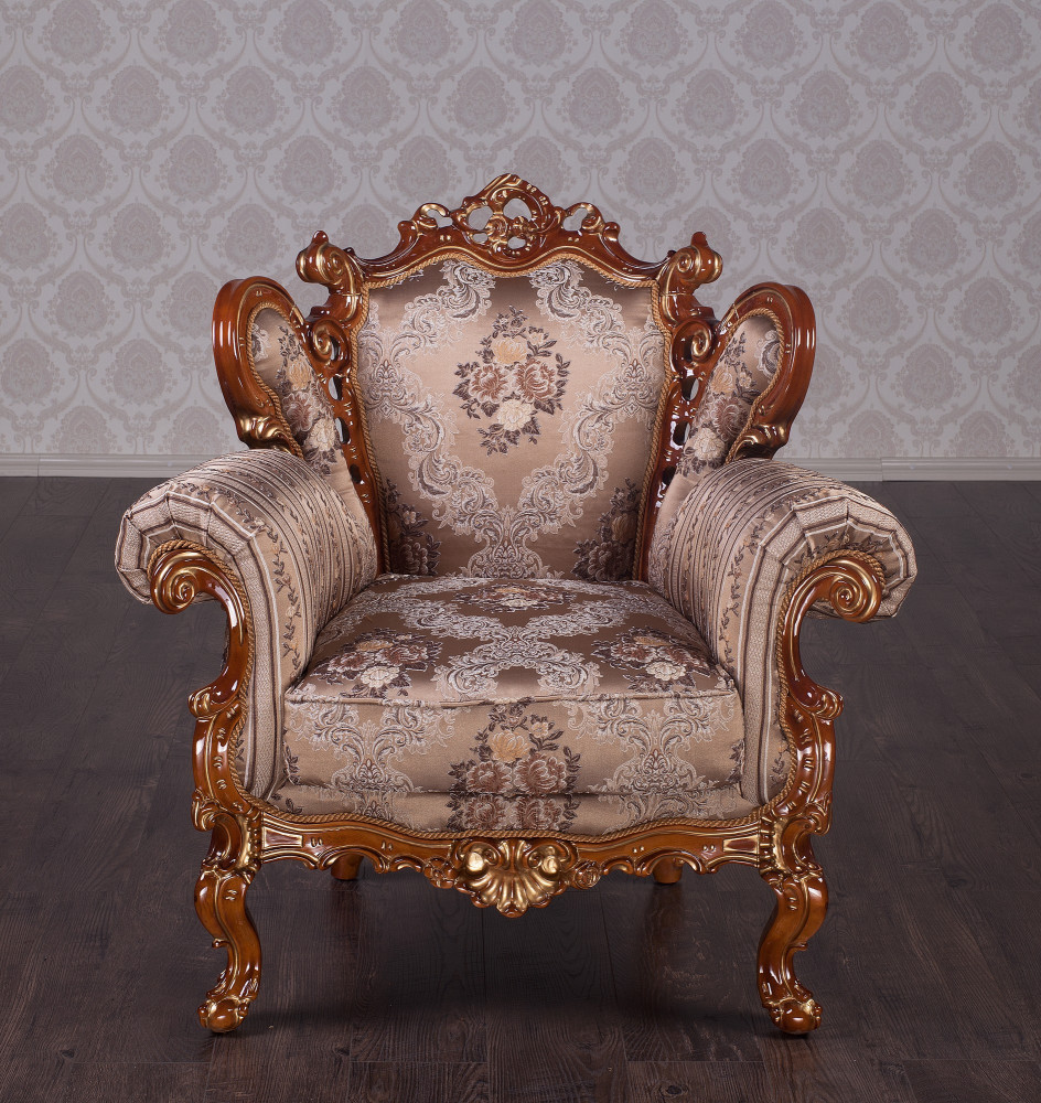 Крісло м'яке класичне в стилі Бароко Белла (преміум клас) натуральне дерево, фото 1