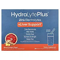 Hydralyte Plus + газований електролітний порошок, червоний апельсин і імбир, 20 пакетиків по 9 г (0,32