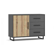 Комод в спальню з ДСП 1Д3Ш Стелла Сірий / ДСП + Дуб натуральний Мебель Сервіс