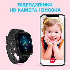 Смарт годинник для дітей LT21 з GPS 4G, відеодзвінком, акумулятором 600 mAh + захисне скло в комплекті Чорний, фото 3