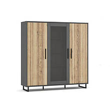 Вітрина у вітальню з ДСП 2Д1В Стелла Сірий / ДСП + Дуб натуральний Мебель Сервіс