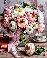Діамантова вишивка. Картина на підрамнику "Ніжний букет півоній", 40х50см, квадратні стрази