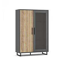 Вітрина у вітальню з ДСП 1Д1В Стелла Сірий / ДСП + Дуб натуральний Мебель Сервіс