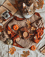 Діамантова вишивка. Картина на підрамнику "Котик чекає осінь", 40х50см, квадратні стрази