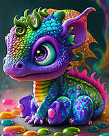 Діамантова вишивка. Картина на підрамнику "Яскравий милий дракончик", 40х50см, квадратні стрази