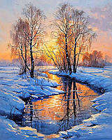 Діамантова вишивка. Картина на підрамнику "Зимова краса лісу", 40х50см, квадратні стрази
