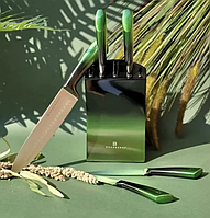 Набір ножів EDENBERG 6 шт з підставкою, з зеленою рукояткою