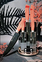 Набір ножів EDENBERG 6 шт з оригінальною підставкою і червоною ручкою