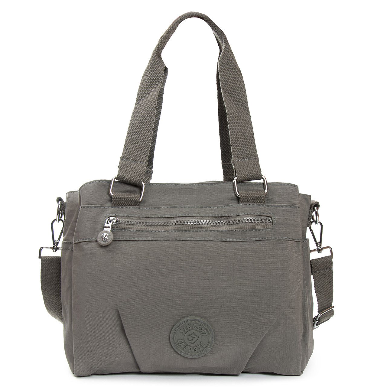 Сумка на три відділи жіноча тканинна на плече сіра полотняна на блискавці з кишенями Jielshi 0881