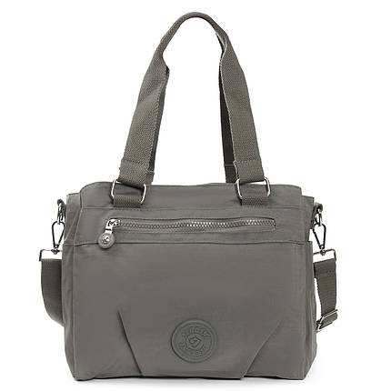 Сумка на три відділи жіноча тканинна на плече сіра полотняна на блискавці з кишенями Jielshi 0881, фото 1