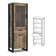 Вітрина у вітальню з ДСП/МДФ 1Д1В1Ш Емілі Дуб колоніальний/Чорний Мебель Сервіс