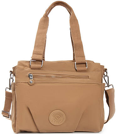 Сумка на три відділи жіноча тканинна на плече коричнева полотняна на блискавці з кишенями Jielshi 0881, фото 1