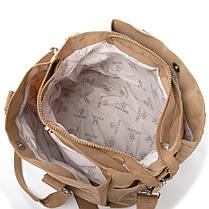 Сумка на три відділи жіноча тканинна на плече коричнева полотняна на блискавці з кишенями Jielshi 0881, фото 2