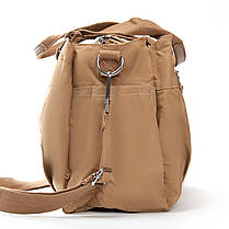 Сумка на три відділи жіноча тканинна на плече коричнева полотняна на блискавці з кишенями Jielshi 0881, фото 3