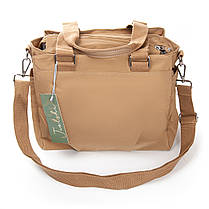 Сумка на три відділи жіноча тканинна на плече коричнева полотняна на блискавці з кишенями Jielshi 0881, фото 4