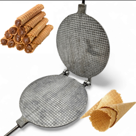 Форма алюмінієва для випікання печива "Вафельниця" кругла з дерев'яними ручками