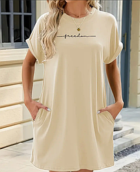 Сукня-футболка футляр бежеве з кишенями по боках розмір М