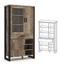 Вітрина у вітальню з ДСП/МДФ 2Д1В1Ш Емілі Дуб колоніальний/Чорний Мебель Сервіс