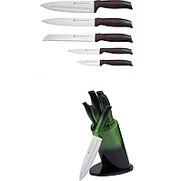 Набір ножів EDENBERG 6 шт з зеленою підставкою