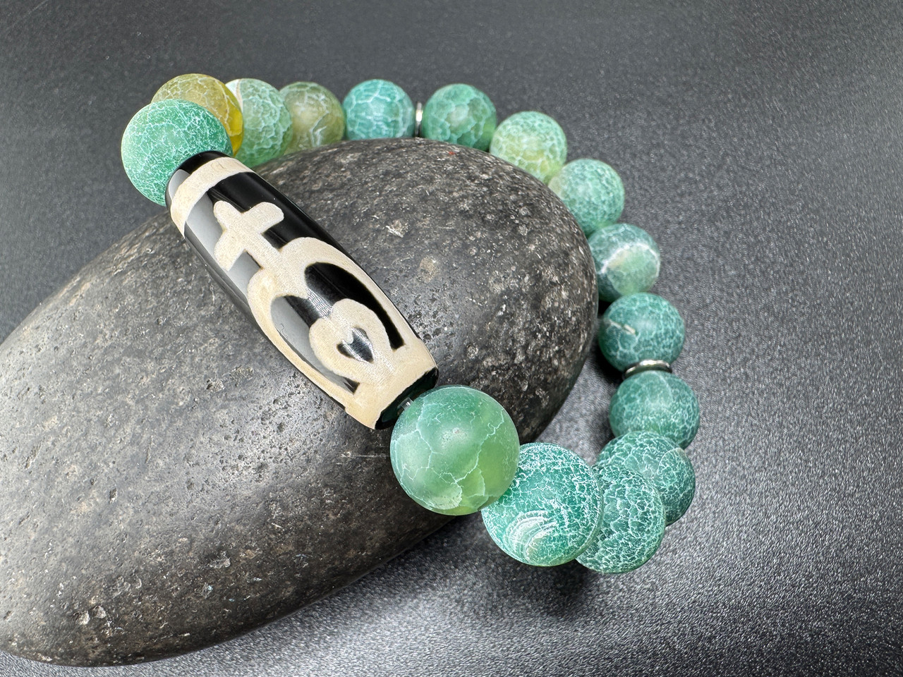 Браслет ДЗІ Сосуд Достатку — зелений агат, безпека, збагачення та процвітання, фото 1