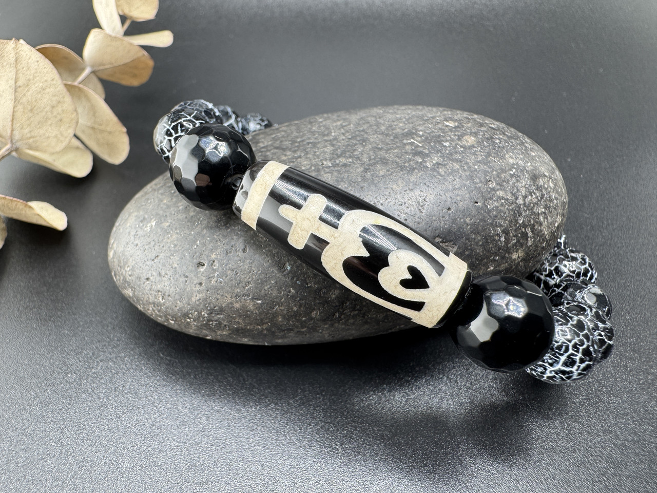 Браслет Дзі Судин Ізобілія — чорний агат, підвищує якість життя, дарує гармонію в житті, фото 1
