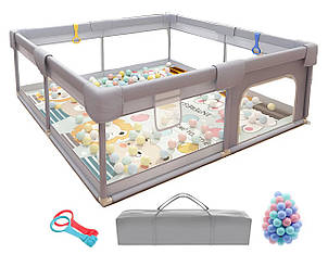 Дитячий манеж Terrio Classic XL 180х200 см Сірий з двома ручками і 60 різнокольоровими м'ячами