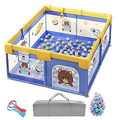 Дитячий манеж Terrio Bear L 150х180 см з двома ручками і 60 різнокольоровими м'ячами