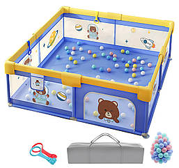 Дитячий манеж Terrio Bear XL 180x200 см з двома ручками і 60 різнокольоровими м'ячами