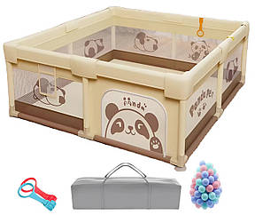 Дитячий манеж Terrio Panda XL 180x200 см з двома ручками і 60 різнокольоровими м'ячами