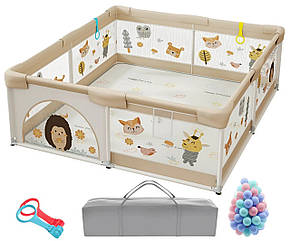 Дитячий манеж Terrio Hedgehog XL 180x200 см з двома ручками і 60 різнокольоровими м'ячами