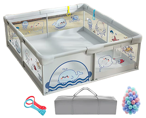 Дитячий манеж Terrio Sea XL 180х200 см з двома ручками і 60 різнокольоровими м'ячами