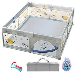 Дитячий манеж Terrio Galaxy XL 180х200 см з двома ручками і 60 різнокольоровими м'ячами