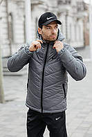 Мужская демисезонная куртка Nike серая на плащевке с капюшоном, Спортивная куртка Найк серого цвета осень весна для мужчин