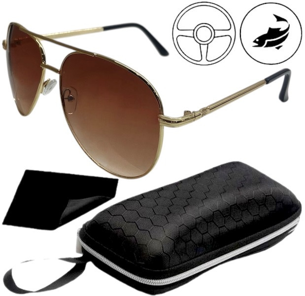 Окуляри для водіїв із коричневими лінзами, оправа золото варіант 2