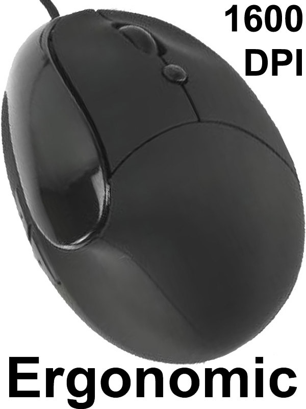 Ергономічна вертикальна мишка 1600 DPI дротова оптична миша для роботи та ігор чорна для ПК і ноутбука, фото 1