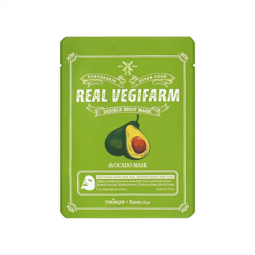 Тканинна маска FORTHESKIN SUPER FOOD REAL VEGIFARM DOUBLE SHOT MASK-Avocado [23ml], фото 1