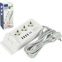 Мережевий фільтр - подовжувач 3000W 993-2P, 3 розетки + 4USB+2Type-C, бездротова зарядка, 3м 481 MZOPT