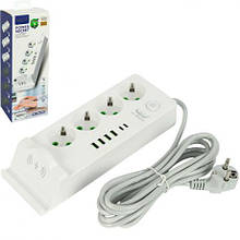 Мережевий фільтр - подовжувач 3000W 994-2PD, 4 розетки + 4USB+2Type-C, бездротова зарядка, 3м 482 MZOPT