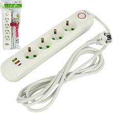 Подовжувач електричний на 4шт/3м +2USB +1Type-C з вимикачем 497 MZOPT