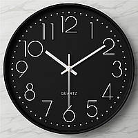 Настінний годинник безшумний Чорний (чорний обідок)