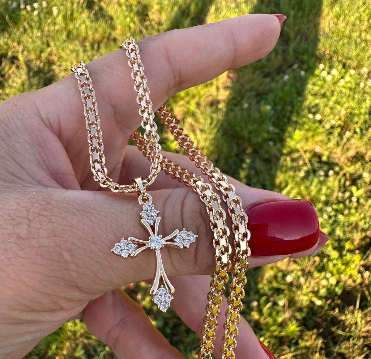 Набір Ланцюжок 45 см (4 мм) + Хрестик 2,5 см (18к колір золота 585п) 76-11, фото 1