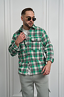 Сорочка в клітку зелена чоловіча, модна фланелева сорочка оверсайз з бавовни, теплий демісезонний одяг