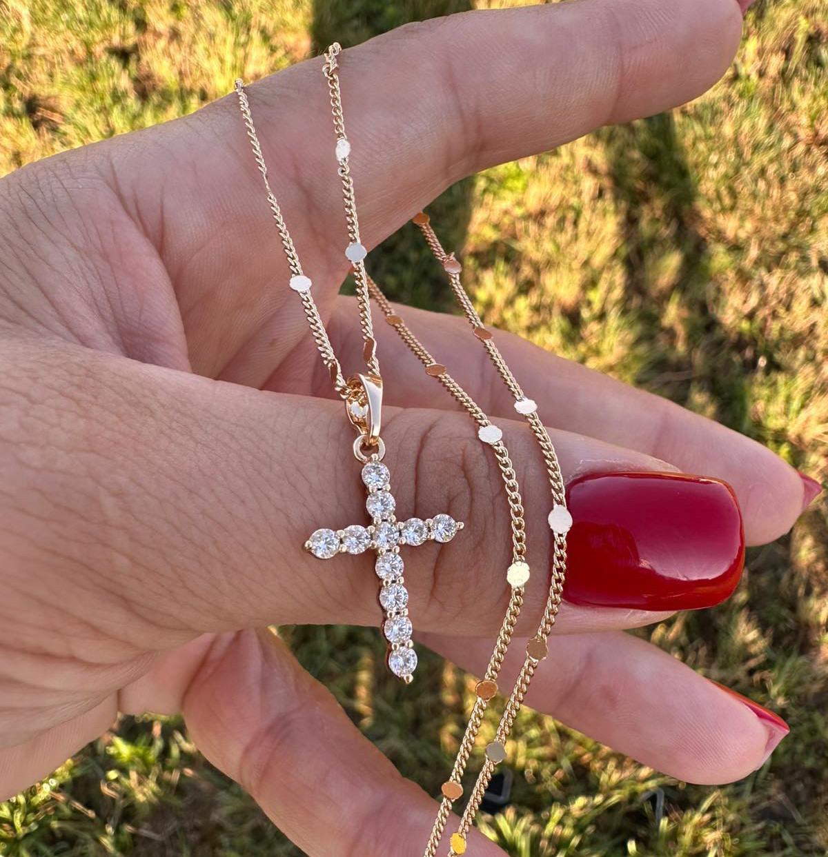 Набір Ланцюжок 60 см (3 мм) + Хрестик 3 см (18к колір золота 585п) 76-16, фото 1