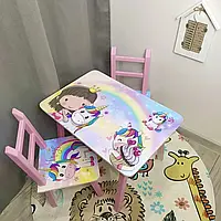 Дитячий столик і 2 стільчики "Єдиноріжки" для дівчинки, столик для малювання, ігор і занять, МДФ, від 1 року