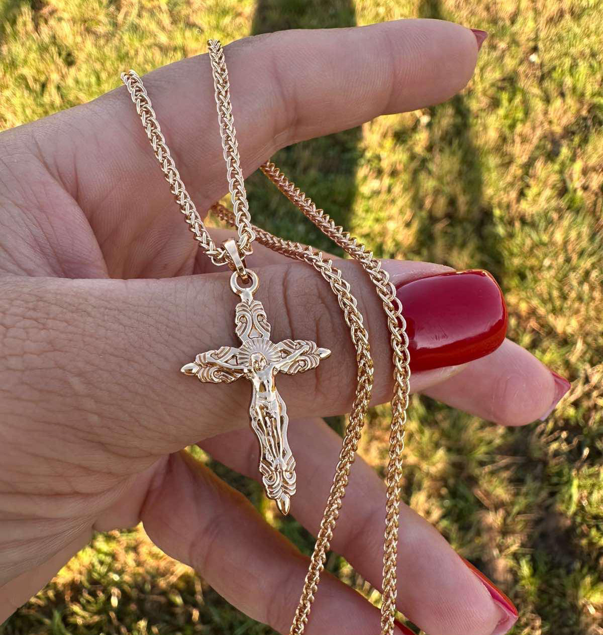 Набір Ланцюжок 55 см (3,5 мм) + Хрестик 3 см (18к колір золота 585п) 76-18, фото 1