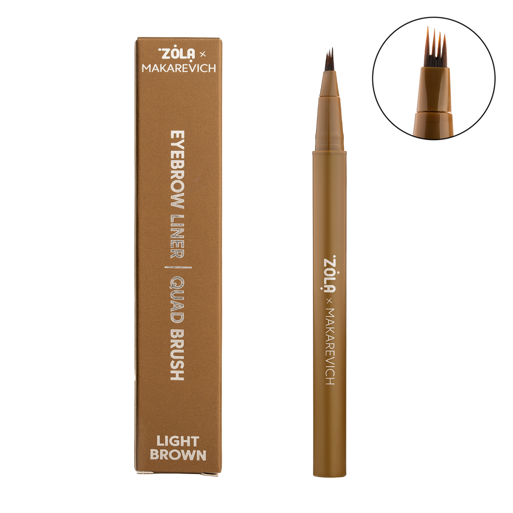 Лайнер для брів ZOLA x Makarevich Eyebrow liner Quad Brush - Light Brown, фото 1
