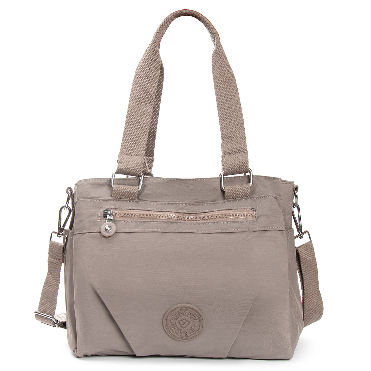 Сумка на три відділи жіноча тканинна на плече світло-сіра полотняна на блискавці з кишенями Jielshi 0881